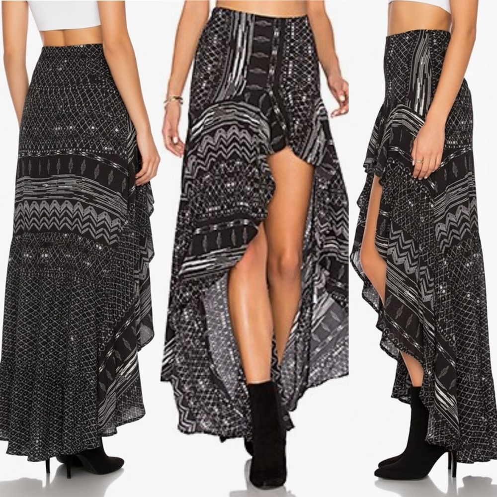 NEW STILLWATER x REVOLVE TO THE UTHA HIGH LOW MAXI SKIRT BOHO BLACK WHITE S $167